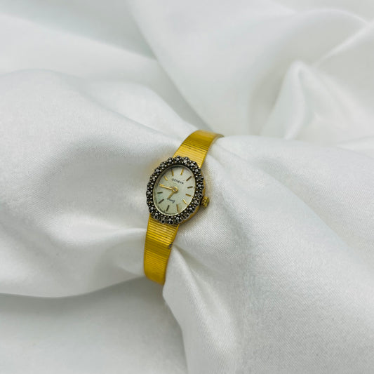 Gold-Toned Watch with Diamanté Dial