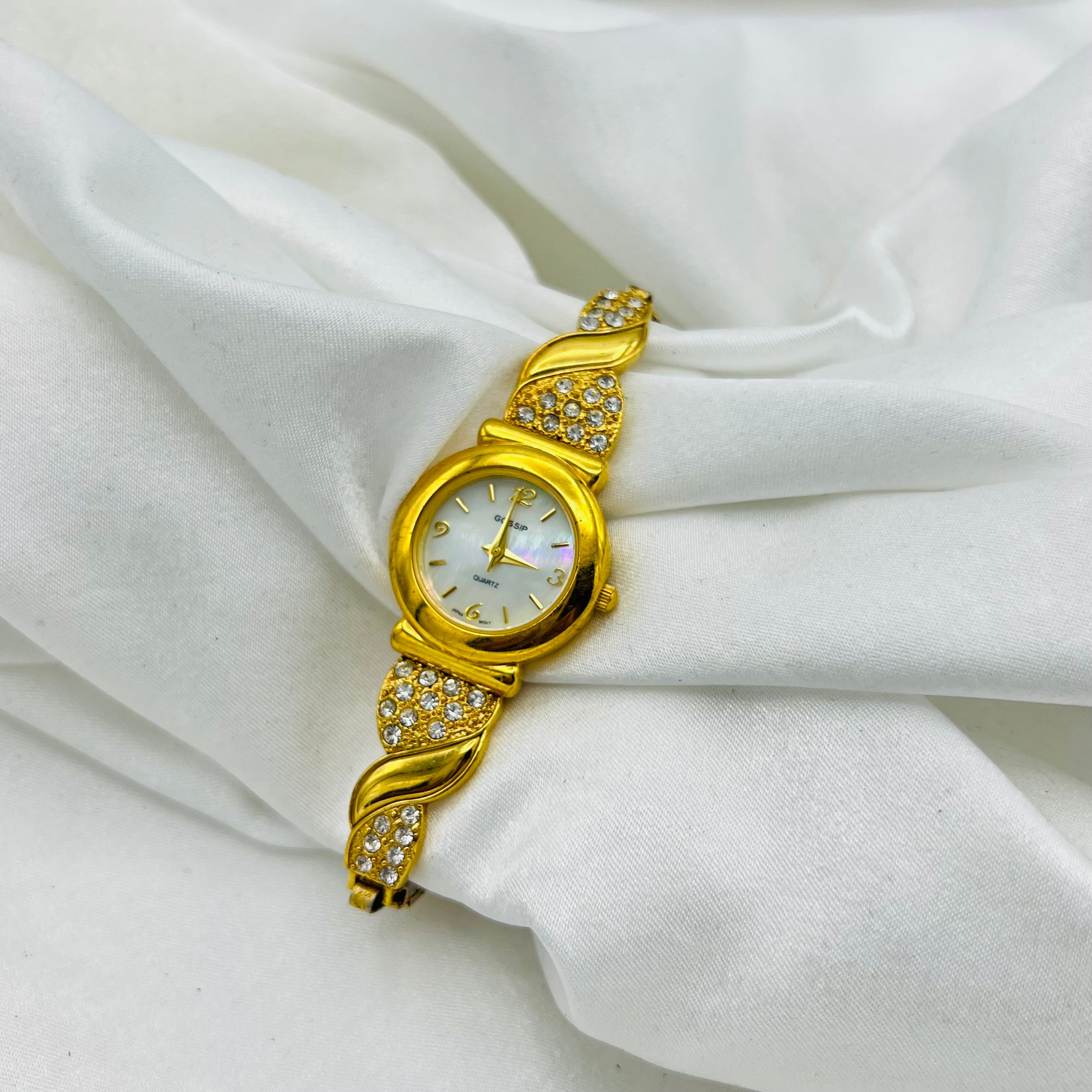 💛 Gold-Toned Diamanté Watch with Mother of Pearl Dial