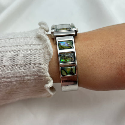 Silver-Tone Abalone Diamante Watch