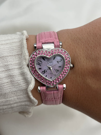 Pink Heart Leather Watch