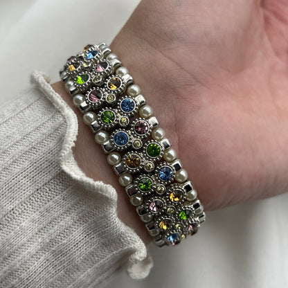 Multi-Colored Crystals & Pearl Watch with Mother of Pearl Dial