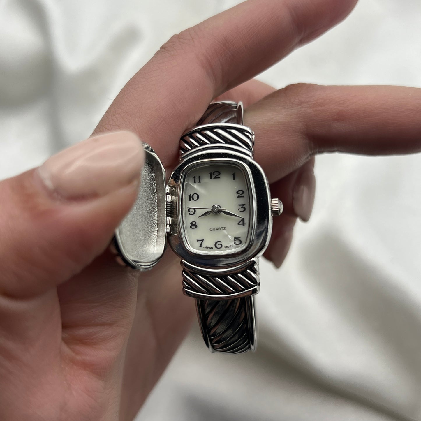 RARE Pink Gemstone Peek-a-Boo Cuff Watch