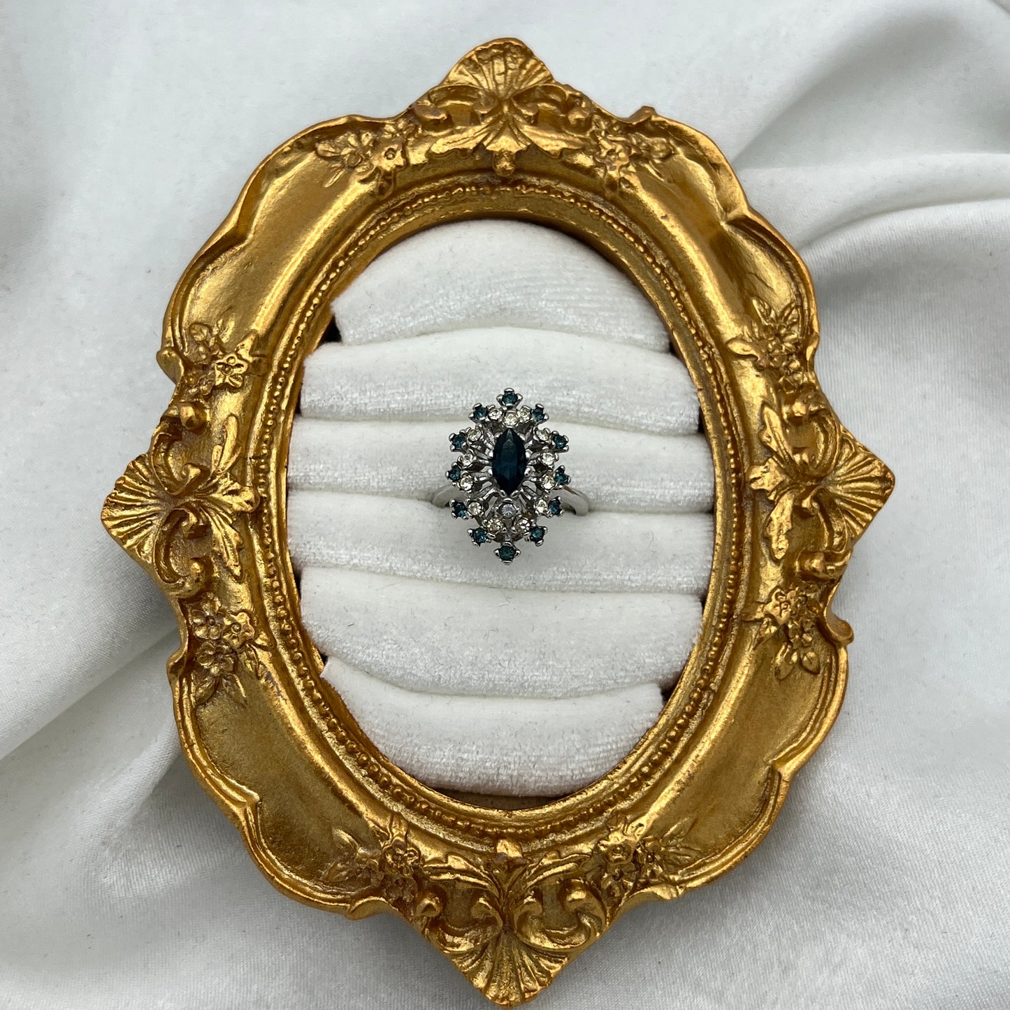Avon 18kt HGE Blue Stone Marquise Ring