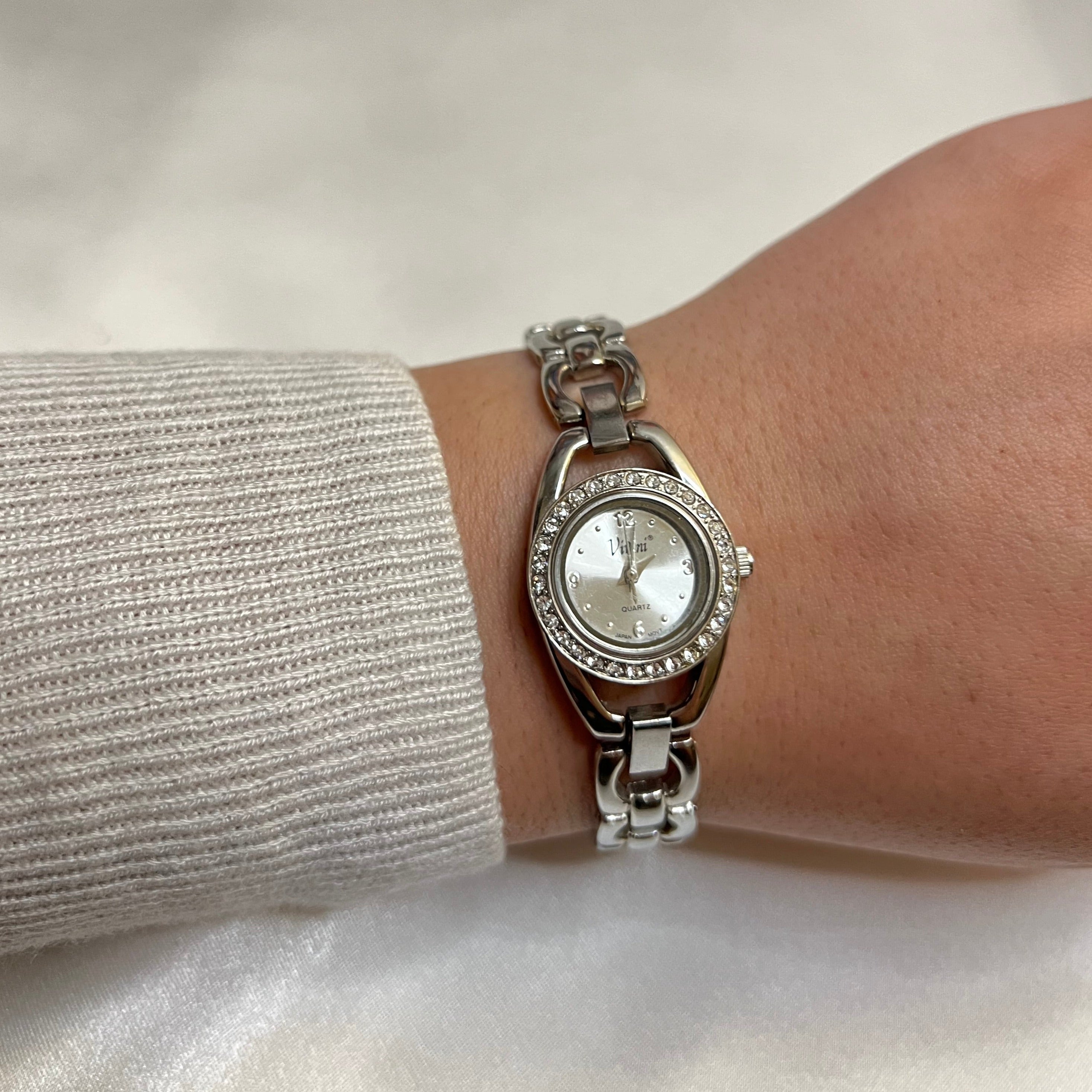 💎 Silver Diamanté Face Watch