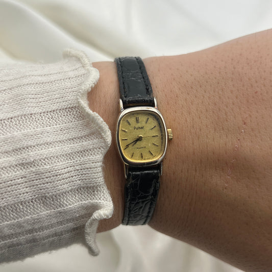 Petite Pulsar Black Leather Watch