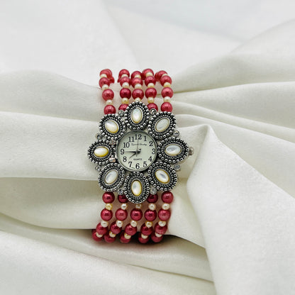 Pink Pearl Flower Gemstone Watch