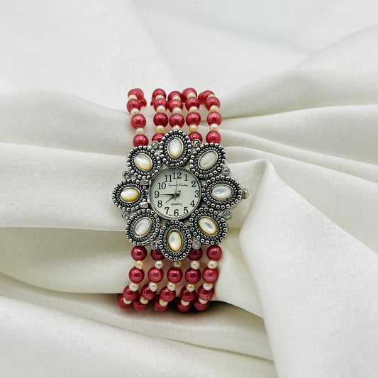 Pink Pearl Flower Gemstone Watch