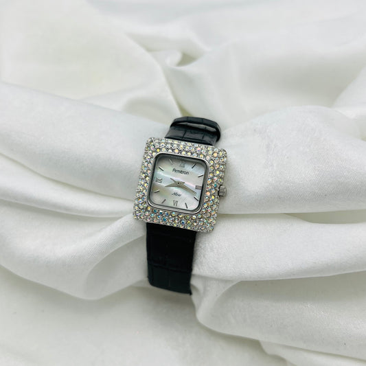 Iridescent Diamanté Leather Watch