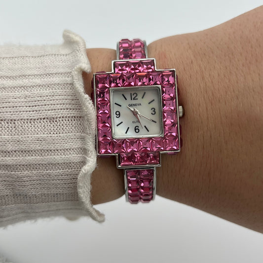 Cute Pink Gemstone Watch with Mother of Pearl Dial