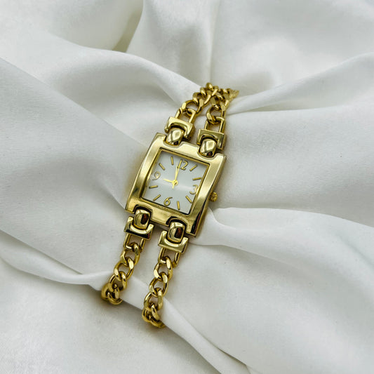 Gold-Toned Watch with Chain Strap
