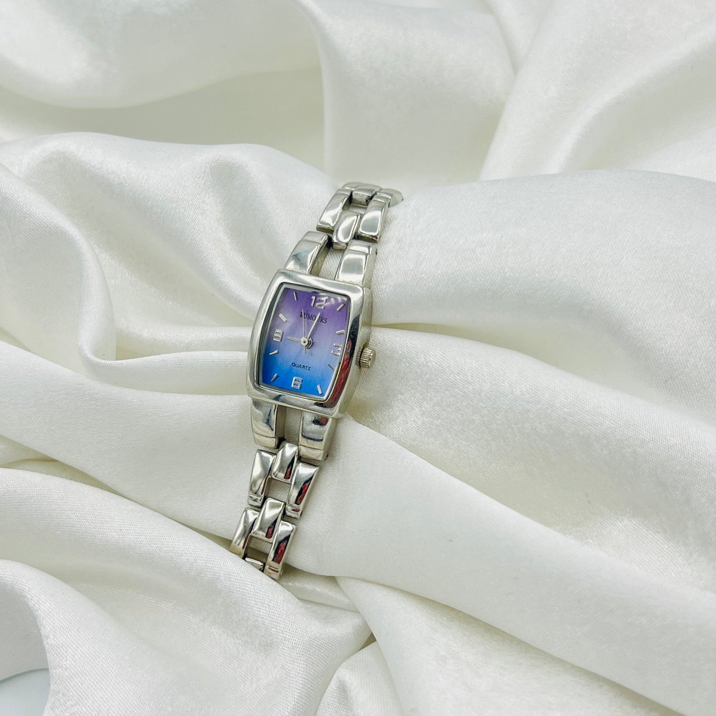 Silver-Toned Watch with Pastel Dial