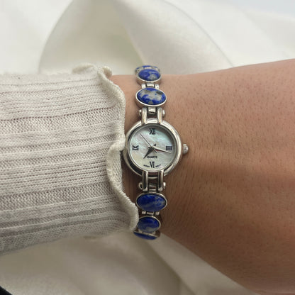 Blue Gemstone Watch with Mother of Pearl Dial