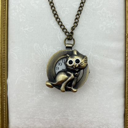 Cat Peek-a-boo Necklace Watch