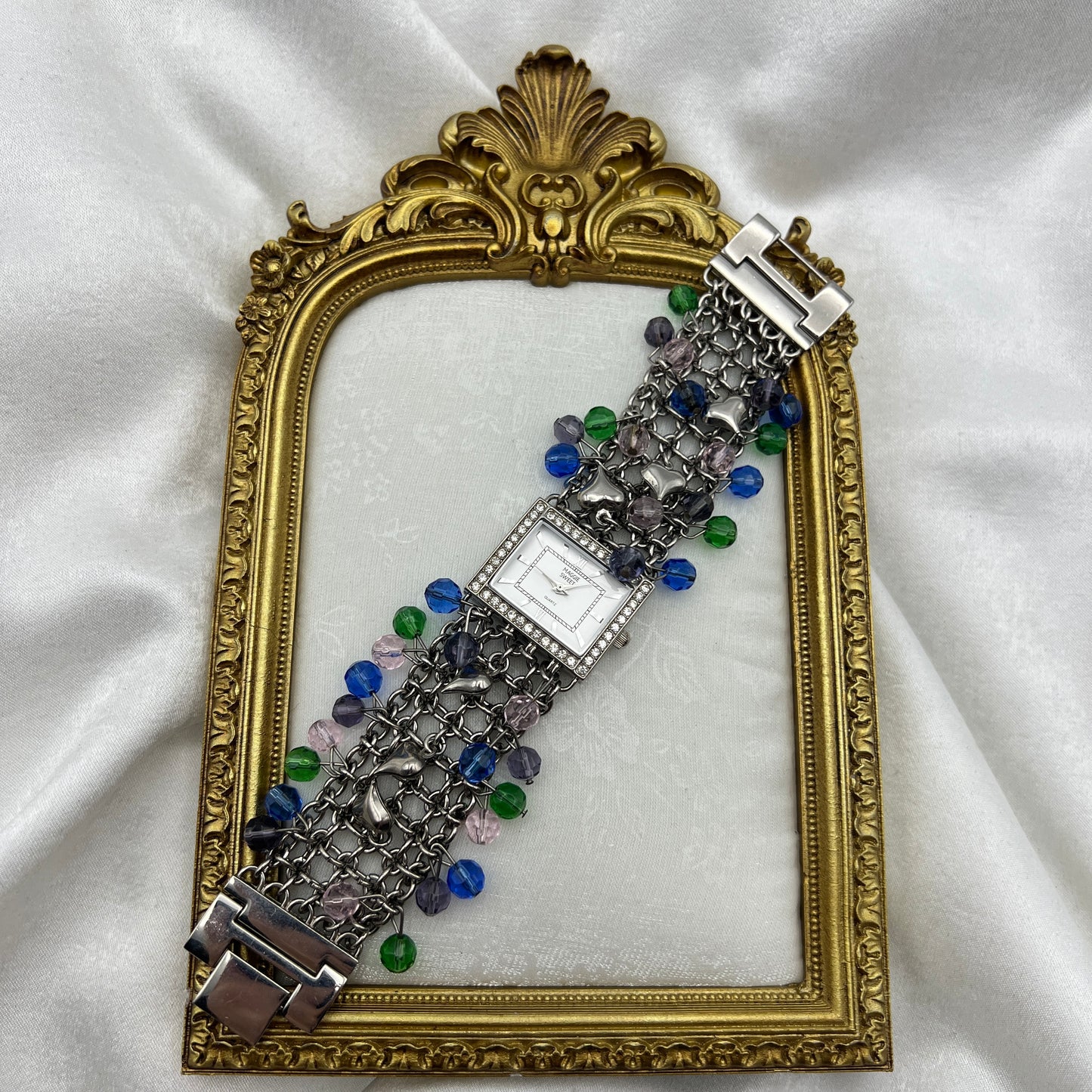 Silver-Toned Watch with Charms