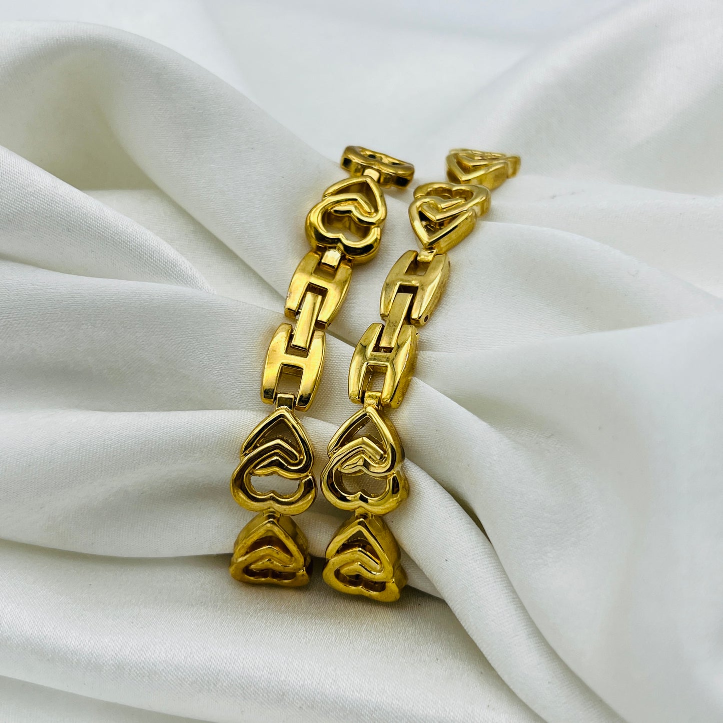 RARE Heart Diamanté Gold-Toned Watch & Bracelet Set