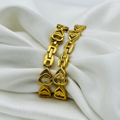 RARE Heart Diamanté Gold-Toned Watch & Bracelet Set