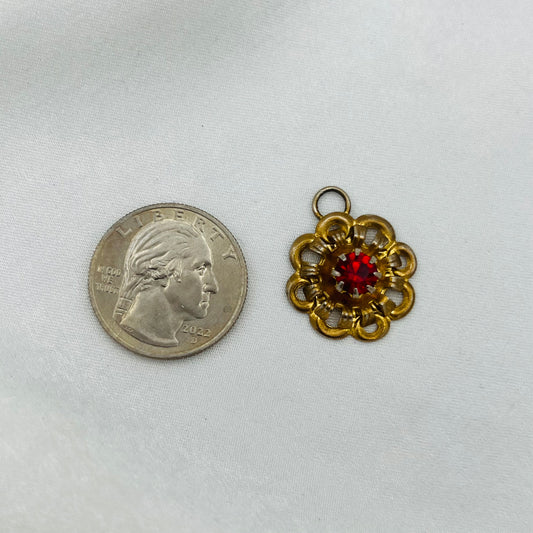 Red Stone Flower Charm