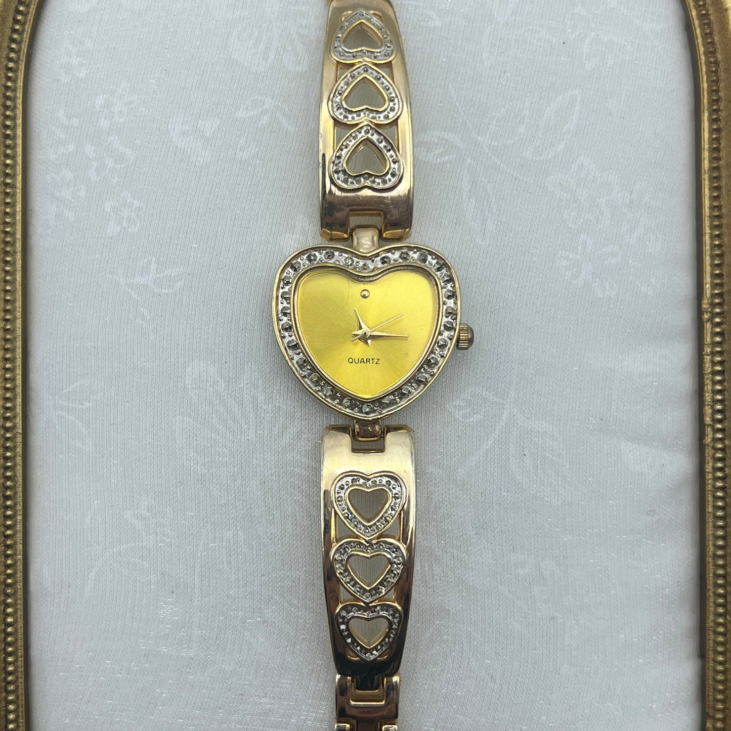 Gold Tone Heart Watch with Champagne Dial