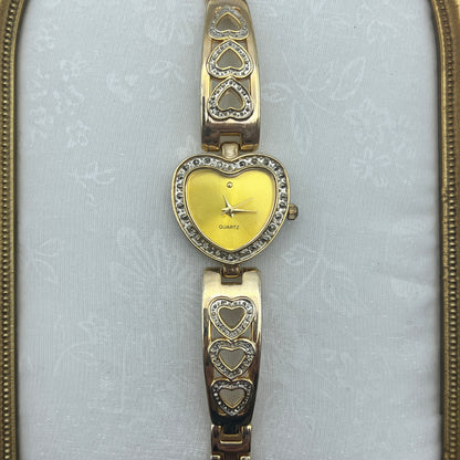 Gold Tone Heart Watch with Champagne Dial