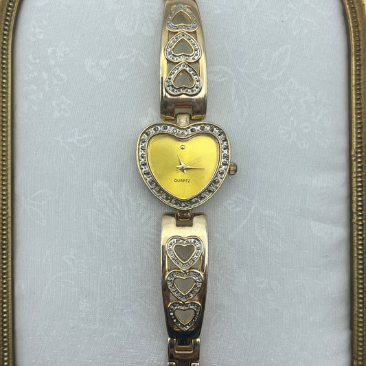 Gold Tone Heart Watch with Champagne Dial
