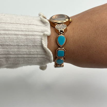 💙 Rose Gold-Toned Watch with Blue Detailed