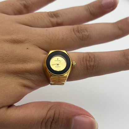 Black Detailed Watch Ring