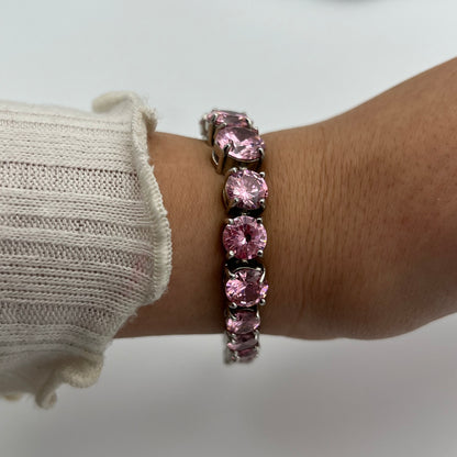 Silver-Toned Bracelet with Pink Gemstones