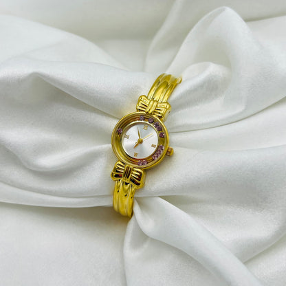 Gold-Toned Watch with Pink Rhinestones
