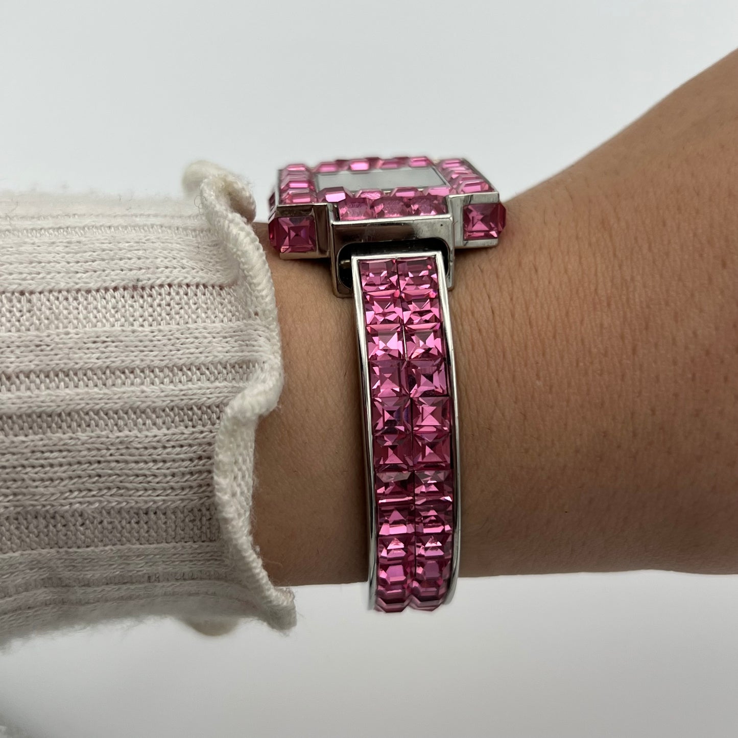 Cute Pink Gemstone Watch with Mother of Pearl Dial