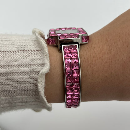 Cute Pink Gemstone Watch with Mother of Pearl Dial