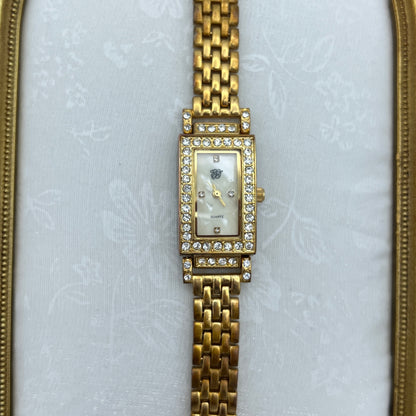 Stunning Diamanté Gold Tone Watch with Mother of Pearl Dial