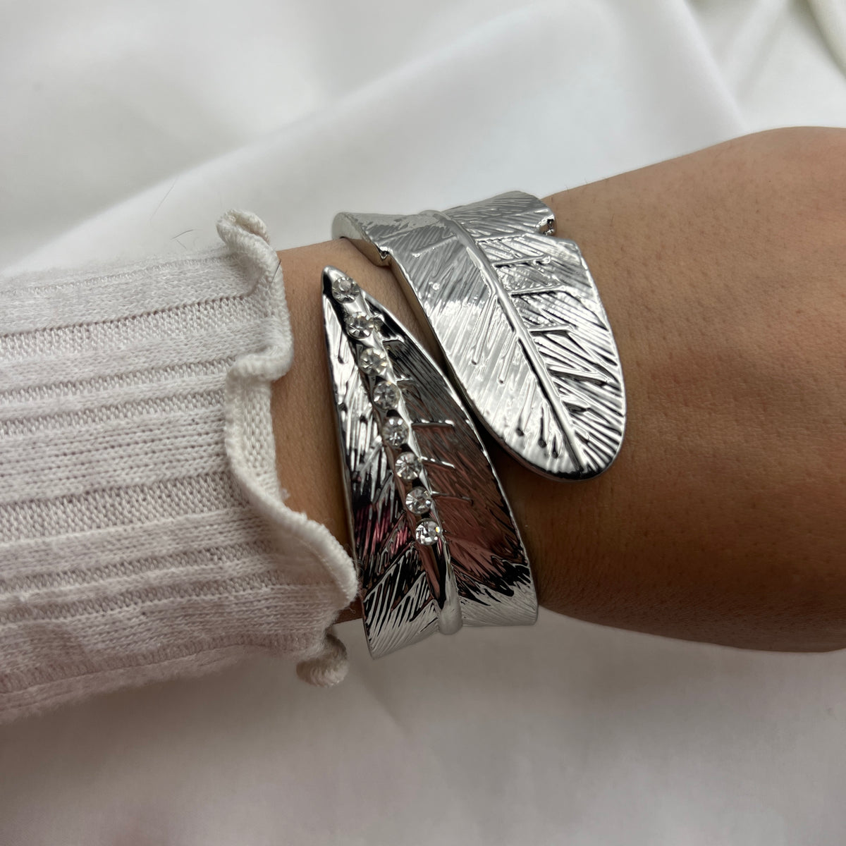 Feather Diamanté Cuff Bracelet