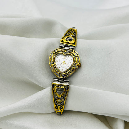 Intricate Two Tone Heart Dial Watch