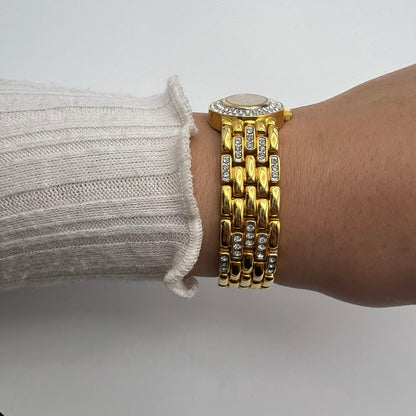 Gold-Toned Watch with Oval Diamanté Dial
