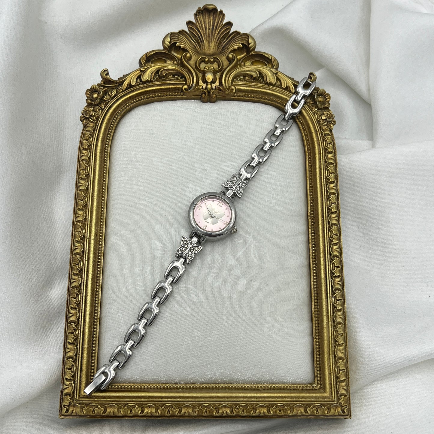 Baby Pink Butterfly Silver-Tone Watch