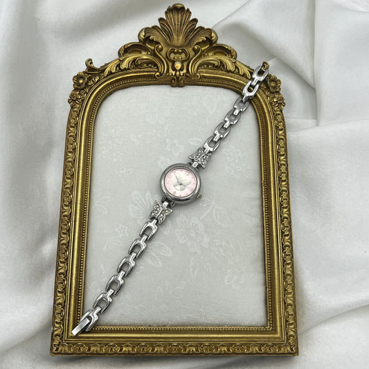 Baby Pink Butterfly Silver-Tone Watch