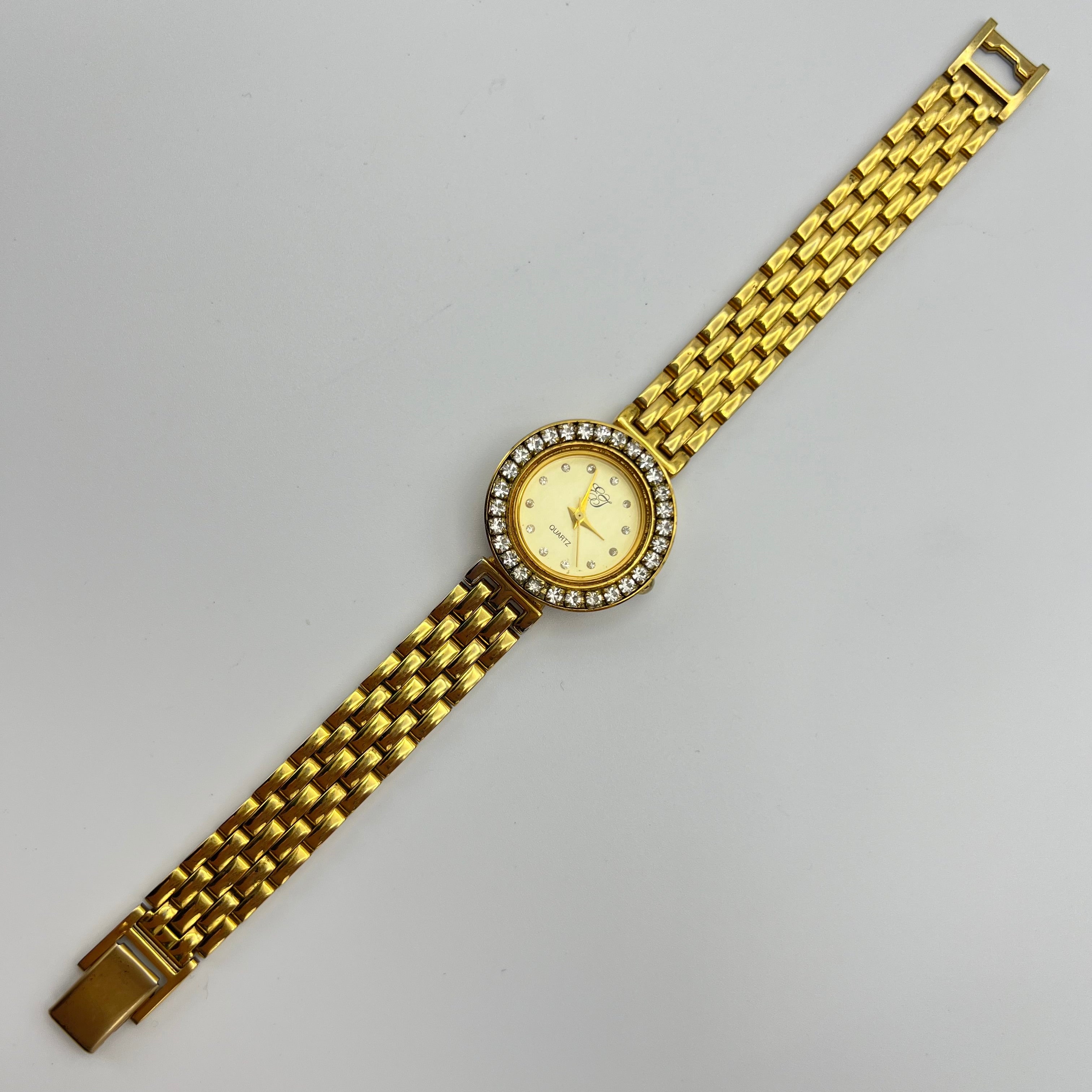 ✨ Gold-Toned Watch with Diamanté Bezel Dial