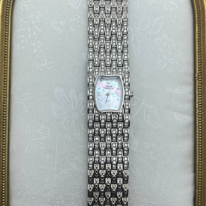 Silver-Toned Diamanté Watch with Mother of Pearl Dial