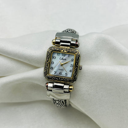 Intricate Two-Toned Watch with Mother of Pearl Dial