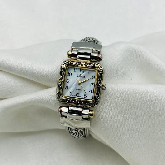 Intricate Two-Toned Watch with Mother of Pearl Dial
