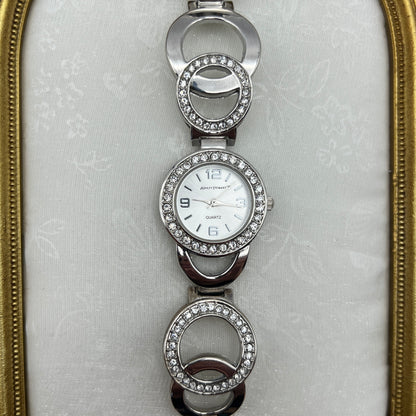 Diamanté Circle Strap Silver-Tone Watch