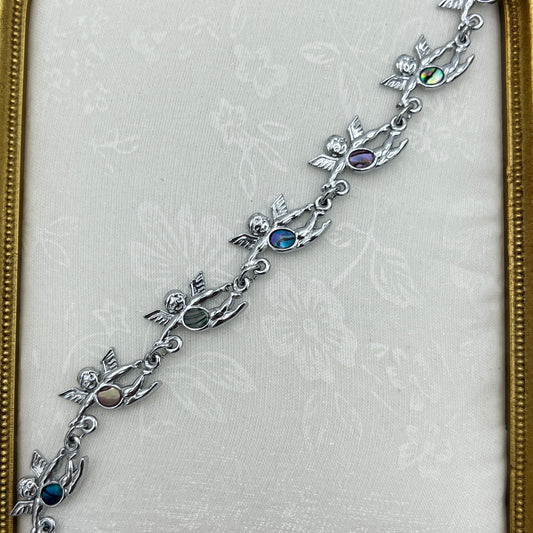 Silver-Tone Abalone Cherub Bracelet