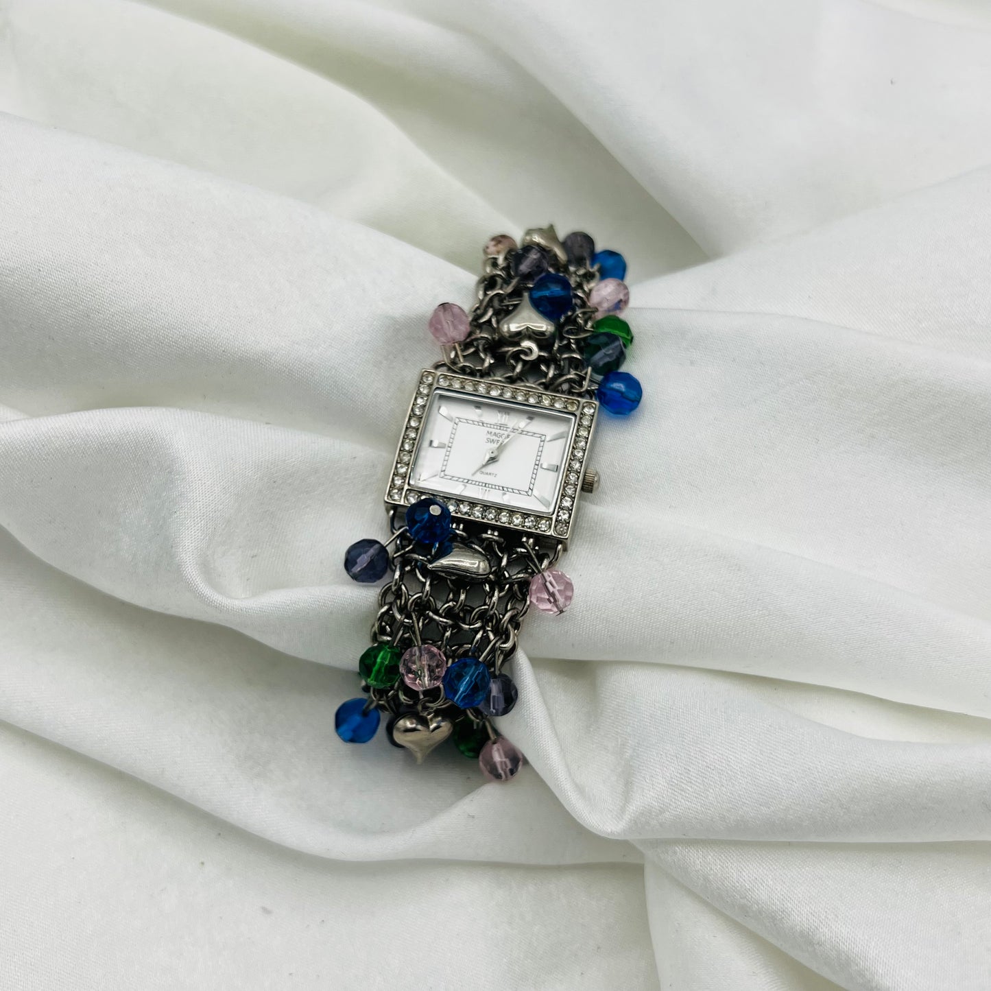 Silver-Toned Watch with Charms