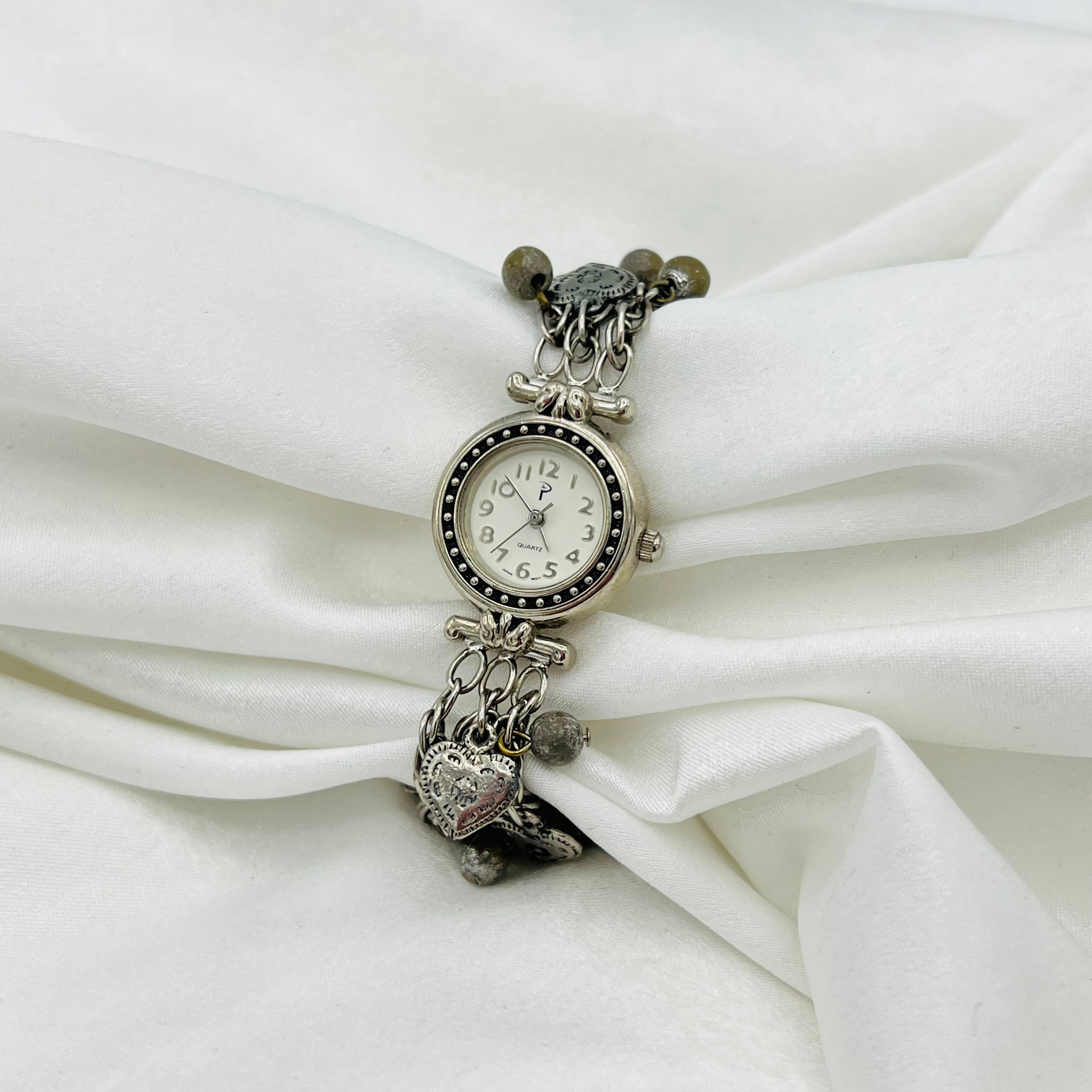 🩶 Silver-Toned Watch with Heart Charms