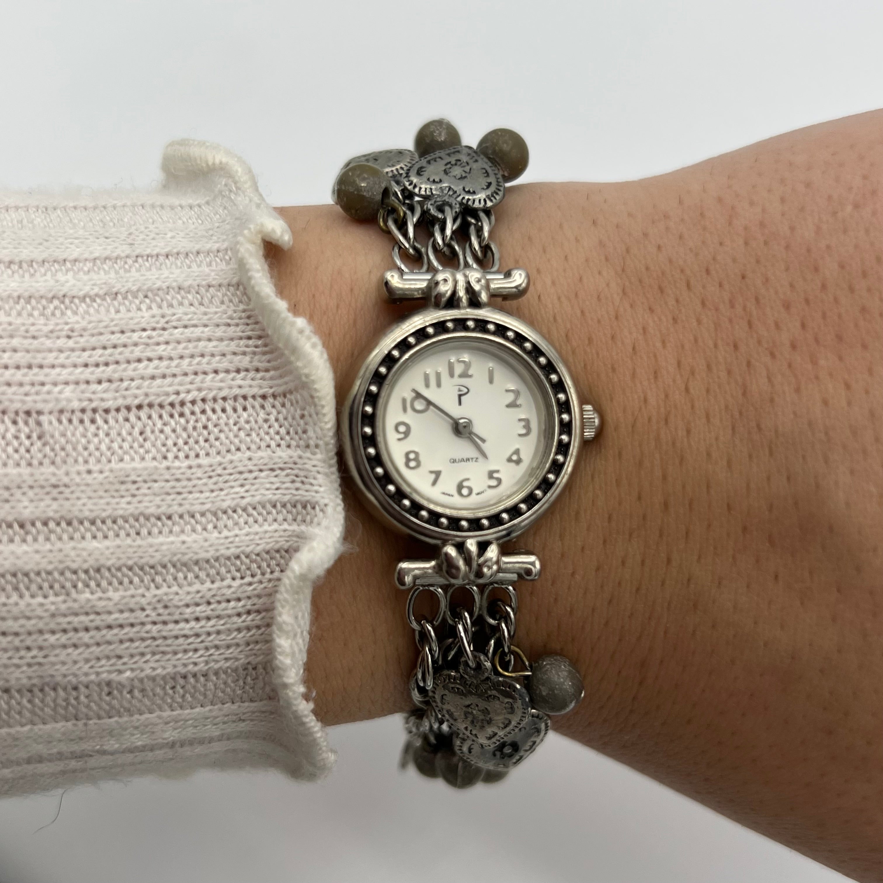 🩶 Silver-Toned Watch with Heart Charms