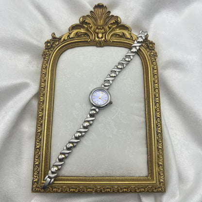 Two Tone Heart Strap Watch with Purple Dial