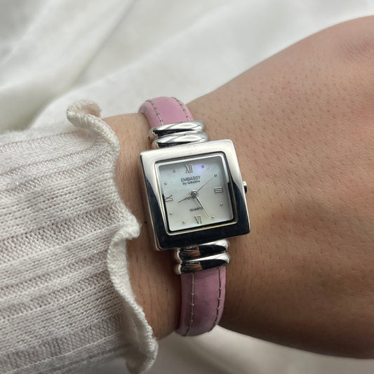 Embassy by Gruen Pink Leather Watch with Mother of Pearl Dial