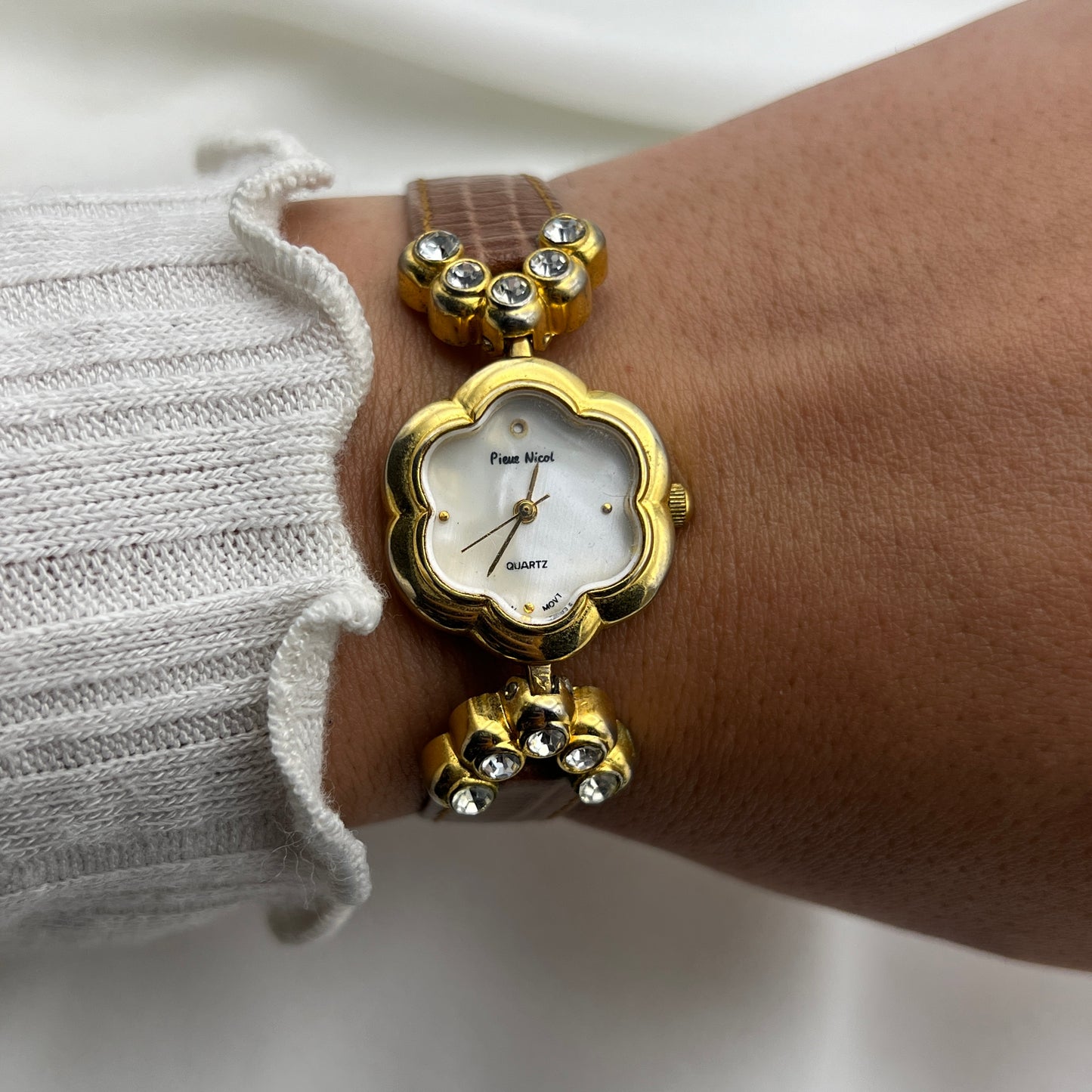 Flower Diamanté Leather Watch