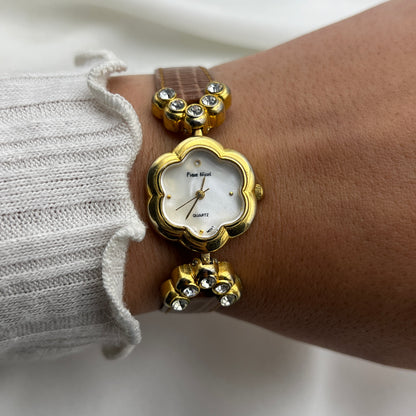 Flower Diamanté Leather Watch