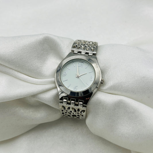 Silver-Toned with Flowers Watch